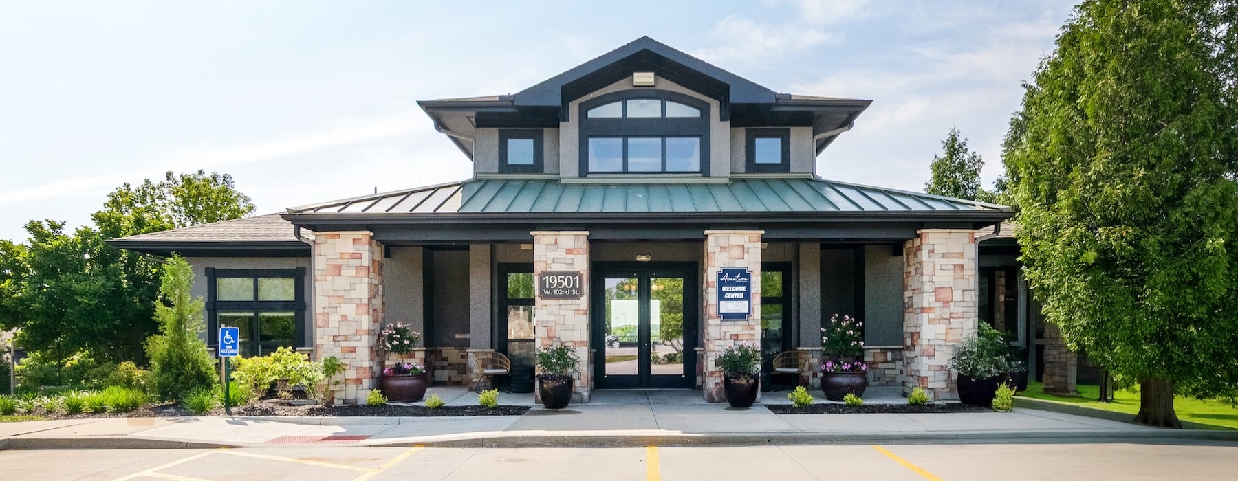 a building with a parking lot